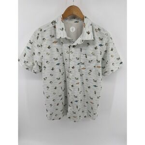 Toes on the Nose Hawaiian Print Polo Shirt Sz L USA Made Golf Leisure Preppy